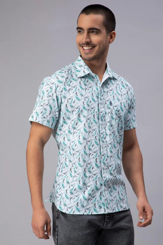 Men's Sky Blue Trendy Style Printed Half-Sleeve Shirt