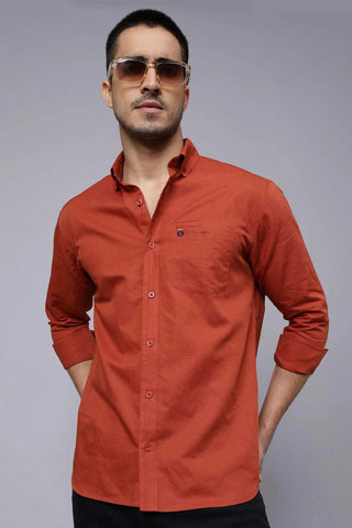 Regular Fit Solid Rust Casual Shirt For Men