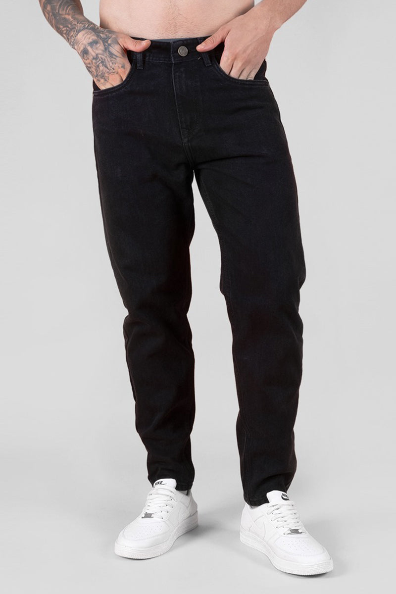 Men's Baggy Fit Black Jeans - Button Closure