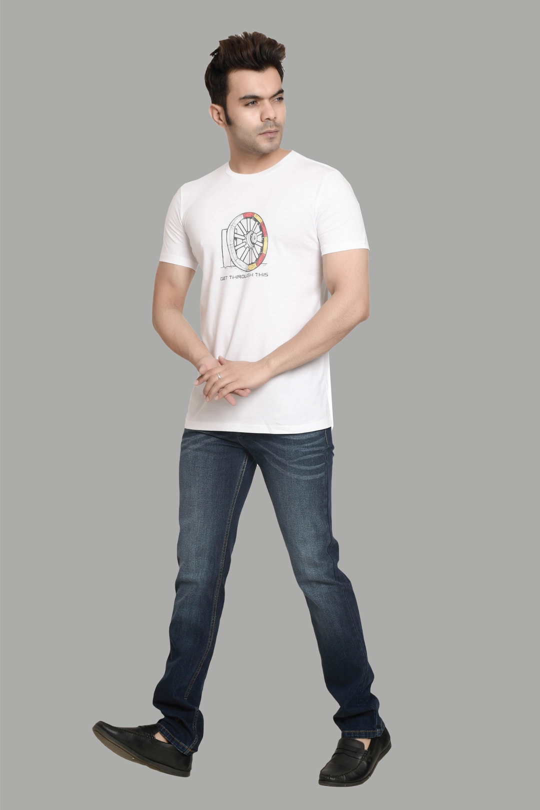 Regular Fit White Tropical Printed Cotton T-Shirt For Men - Peplos Jeans 