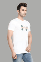 Regular Fit White Tropical Printed Cotton T-Shirt For Men