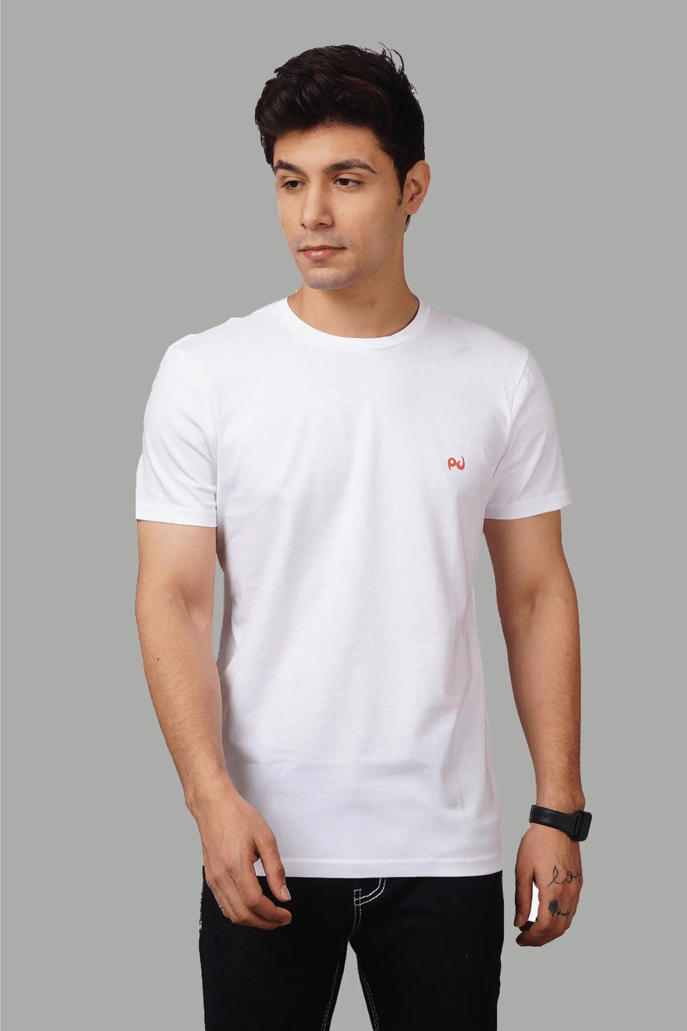 Men's Regular Fit White Cotton T-shirt