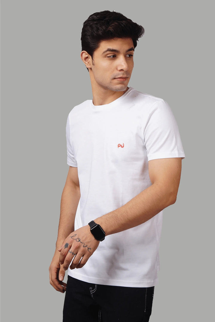 Men's Regular Fit White Cotton T-shirt - Peplos Jeans 