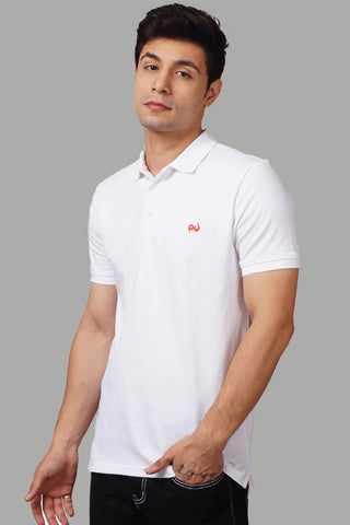 Men's Polo Neck White Cotton T-shirt