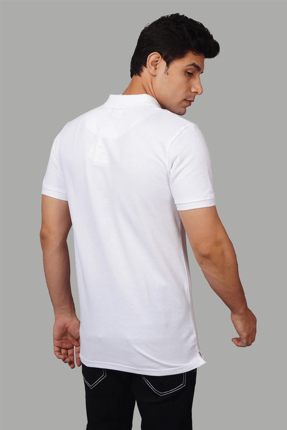 Men's Polo Neck White Cotton T-shirt - Peplos Jeans 