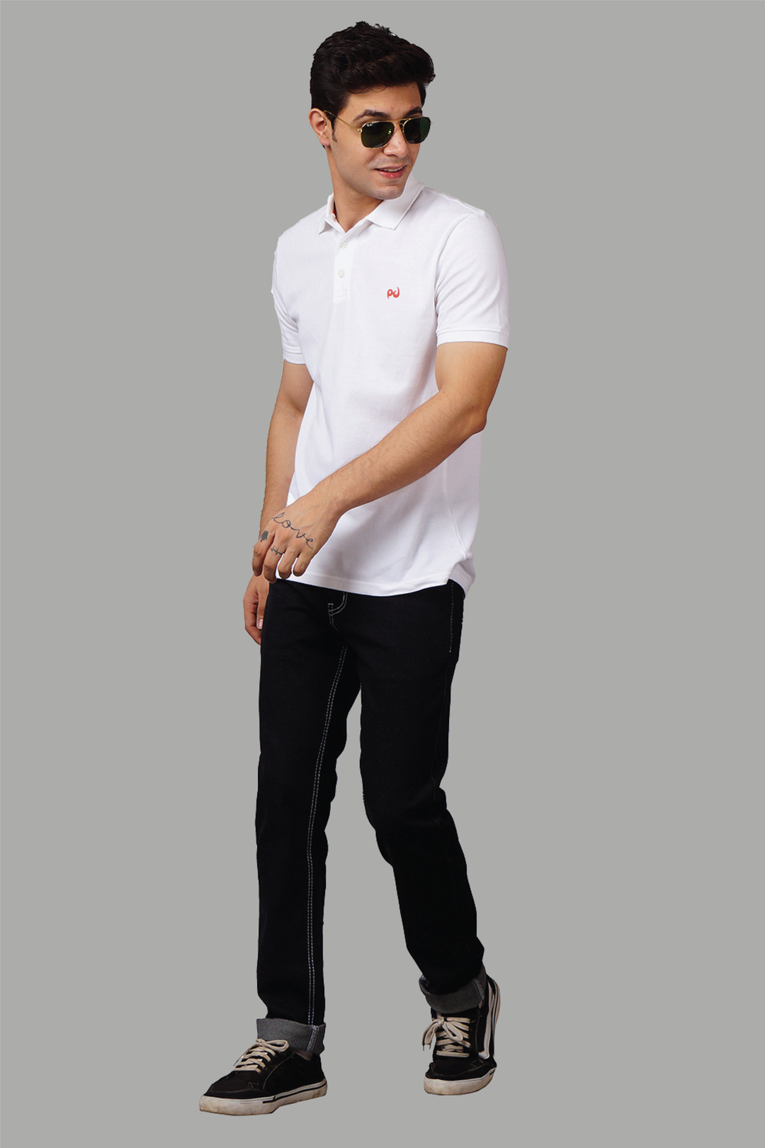 Men's Polo Neck White Cotton T-shirt - Peplos Jeans 