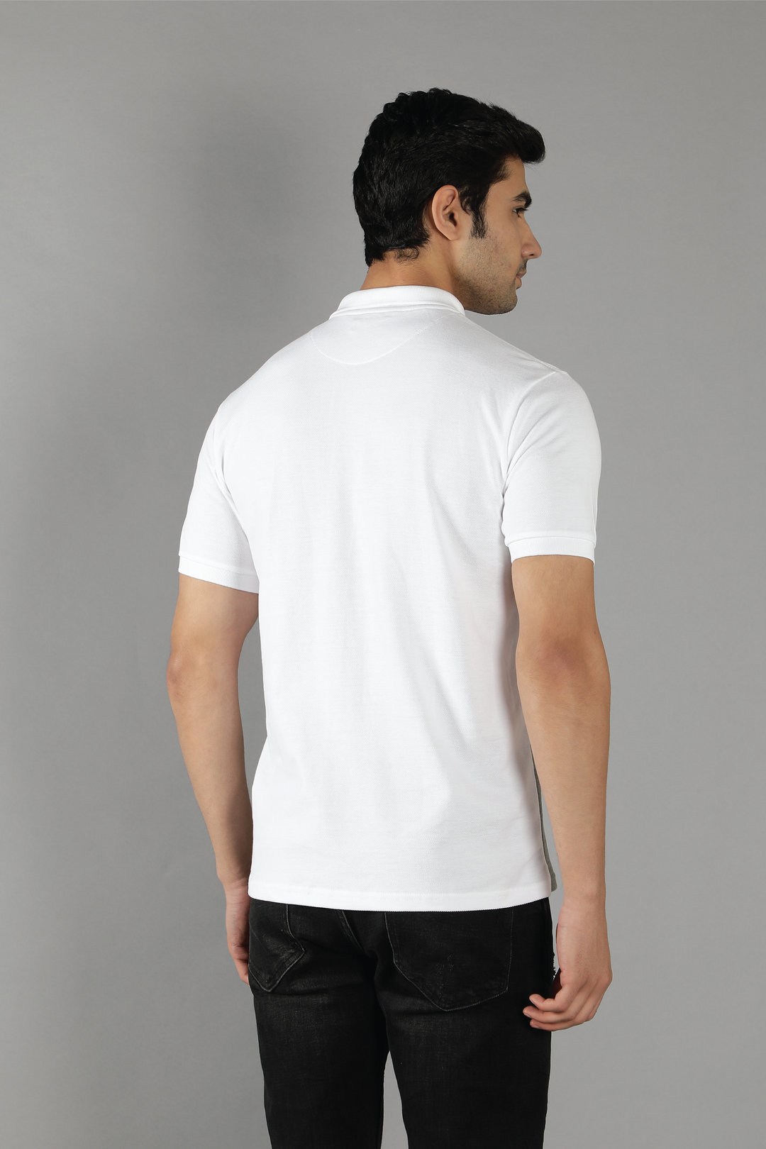 Men's Polo Neck White Cotton T-shirt - Peplos Jeans 