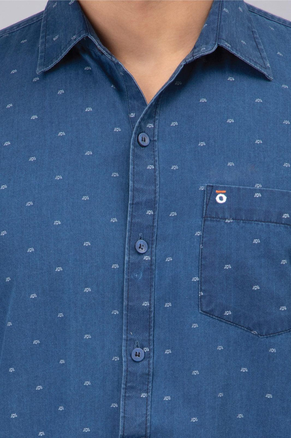 Regular Fit Blue Printed Denim Shirt For Men - Peplos Jeans 