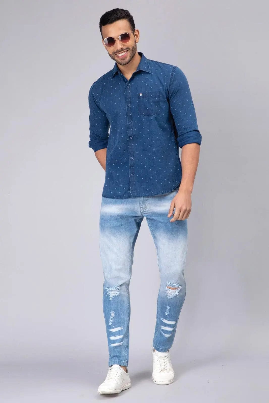 4x Men S Clothes|men's Light Blue Denim Shirt - Casual Broadcloth Turn-down  Collar
