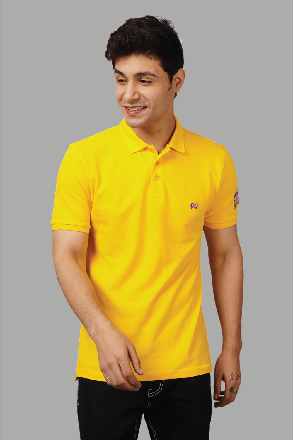 Men's Polo Neck Yellow Cotton T-shirt