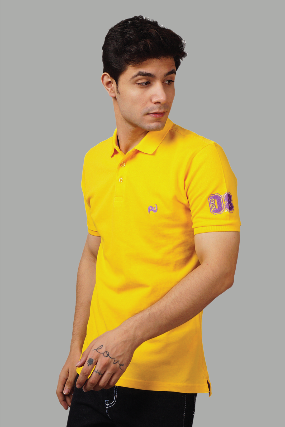 Men's Polo Neck Yellow Cotton T-shirt - Peplos Jeans 