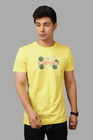 Regular Fit Tropical Yellow Printed Men's T-Shirt