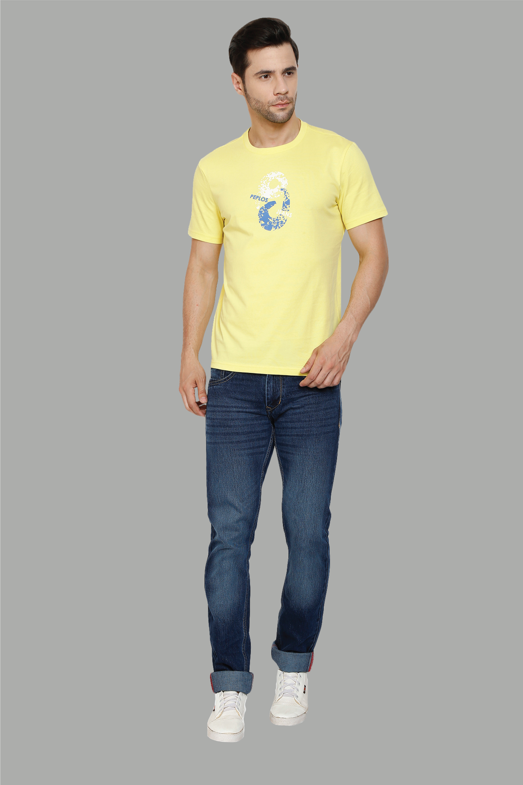 Men's Regular Fit Cotton Printed Round Neck T-Shirt - Peplos Jeans 