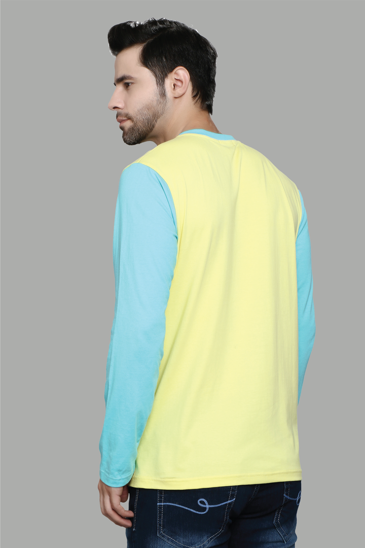 Regular Fit Yellow Sky Henley Neck Men's T-Shirt - Peplos Jeans 