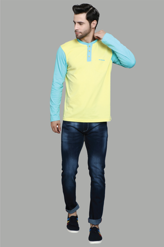 Regular Fit Yellow Sky Henley Neck Men's T-Shirt