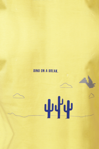 Regular Fit Yellow Dino On Break Printed Round Neck Men's T-Shirt