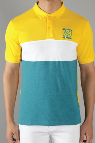 Men's Polo Neck Turquoise Striped Cotton T-shirt