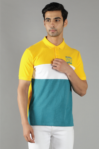 Men's Polo Neck Turquoise Striped Cotton T-shirt