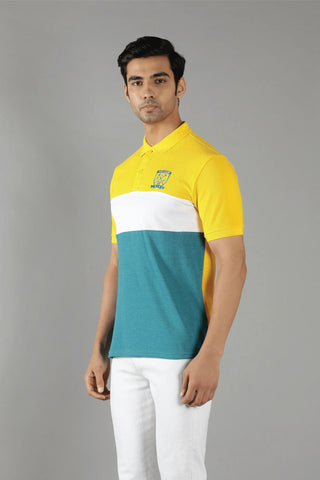 Men's Polo Neck Turquoise Striped Cotton T-shirt