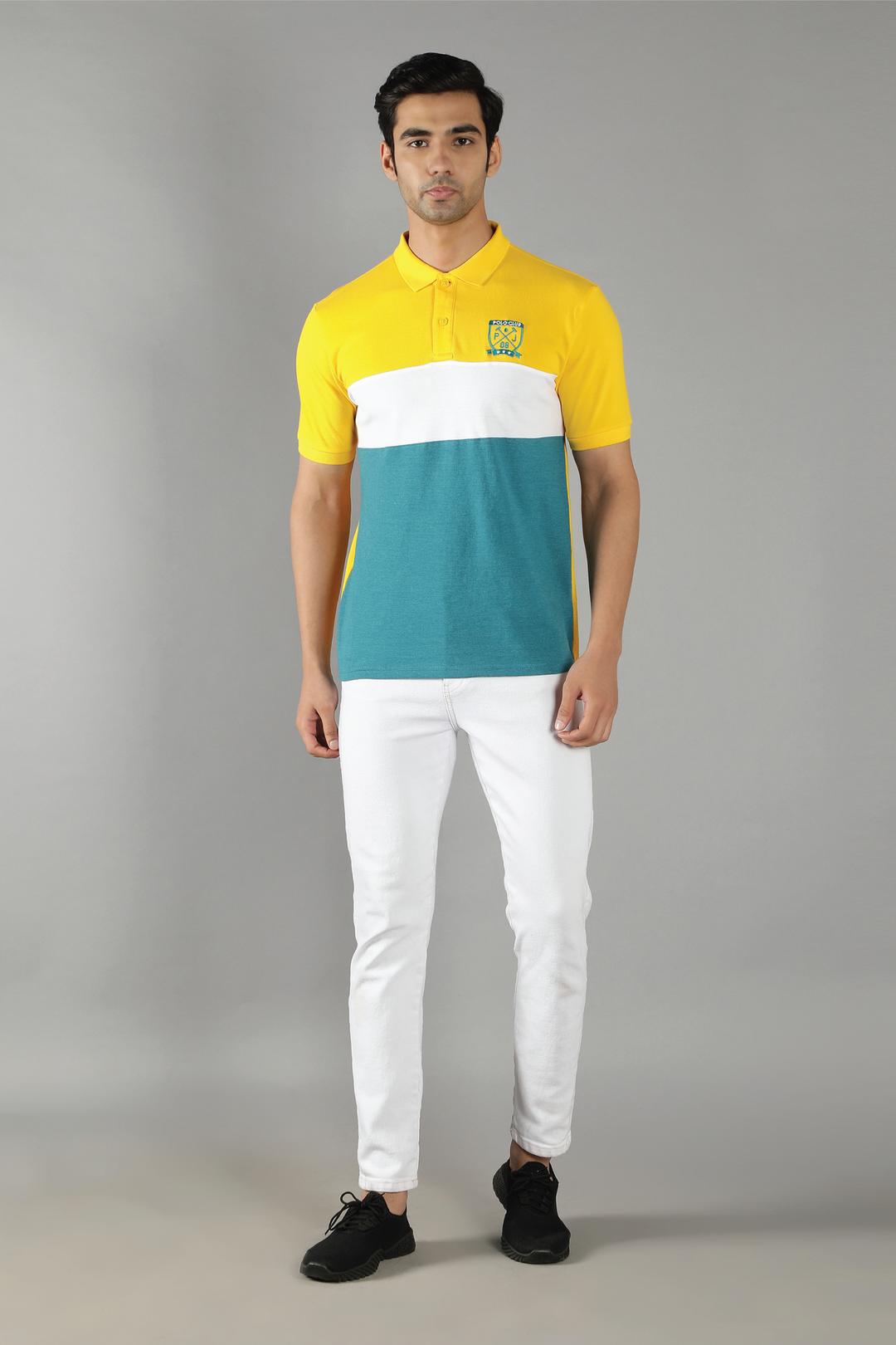 Men's Polo Neck Turquoise Striped Cotton T-shirt - Peplos Jeans 