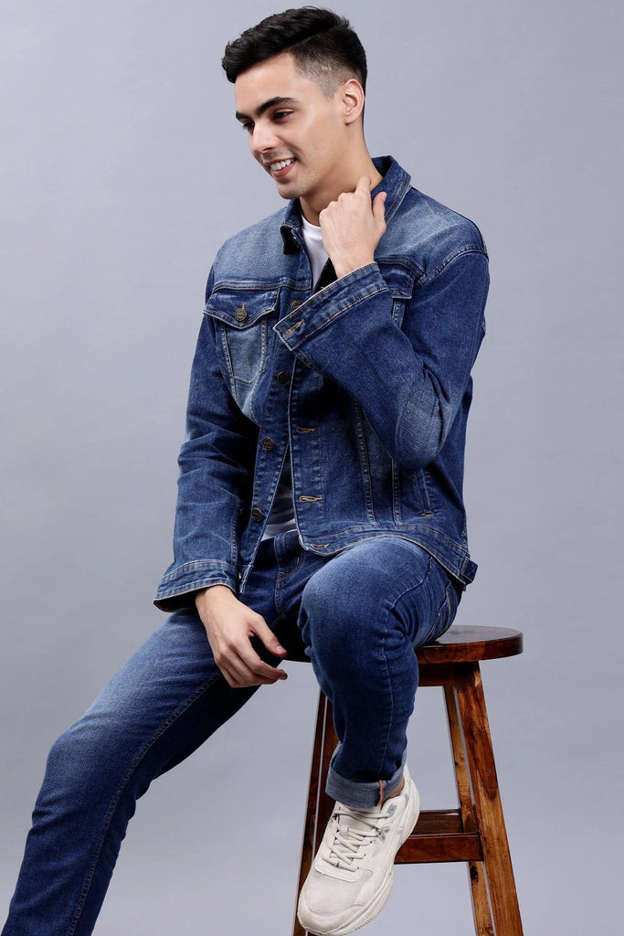 Regular Fit Blue Denim Jacket Jeans Co-ord Set for Men
