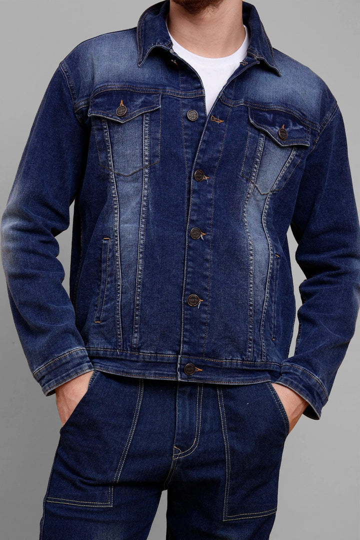 Regular Fit Dark Blue Premium Denim Jacket for Men - Peplos Jeans 