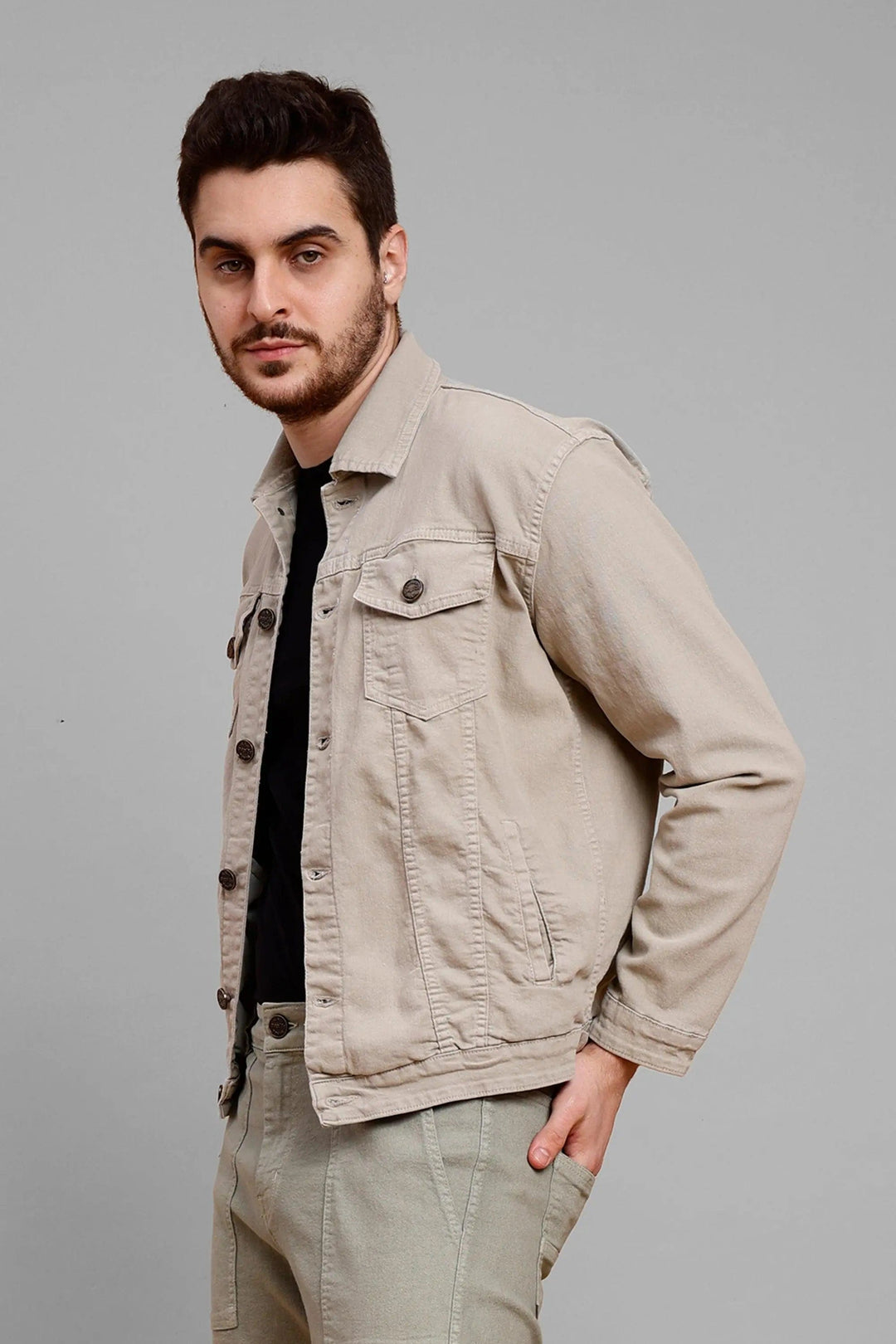 Regular Fit Grey Premium Denim Jacket for Men - Peplos Jeans 