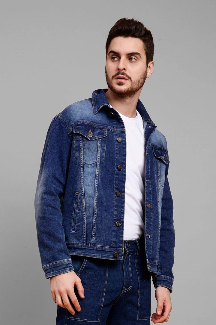 Regular Fit Dark Blue Premium Denim Jacket for Men - Peplos Jeans 