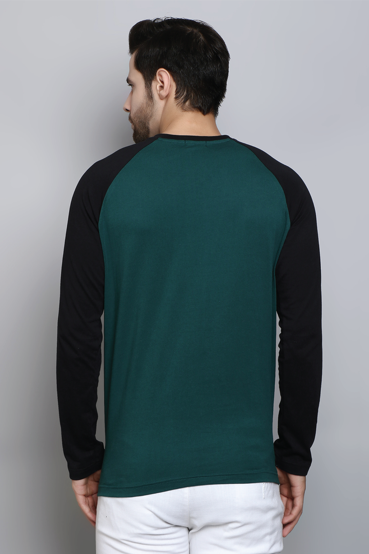 Full Sleeve Regular Fit Raglan Green Balck T-Shirt for Men - Peplos Jeans 