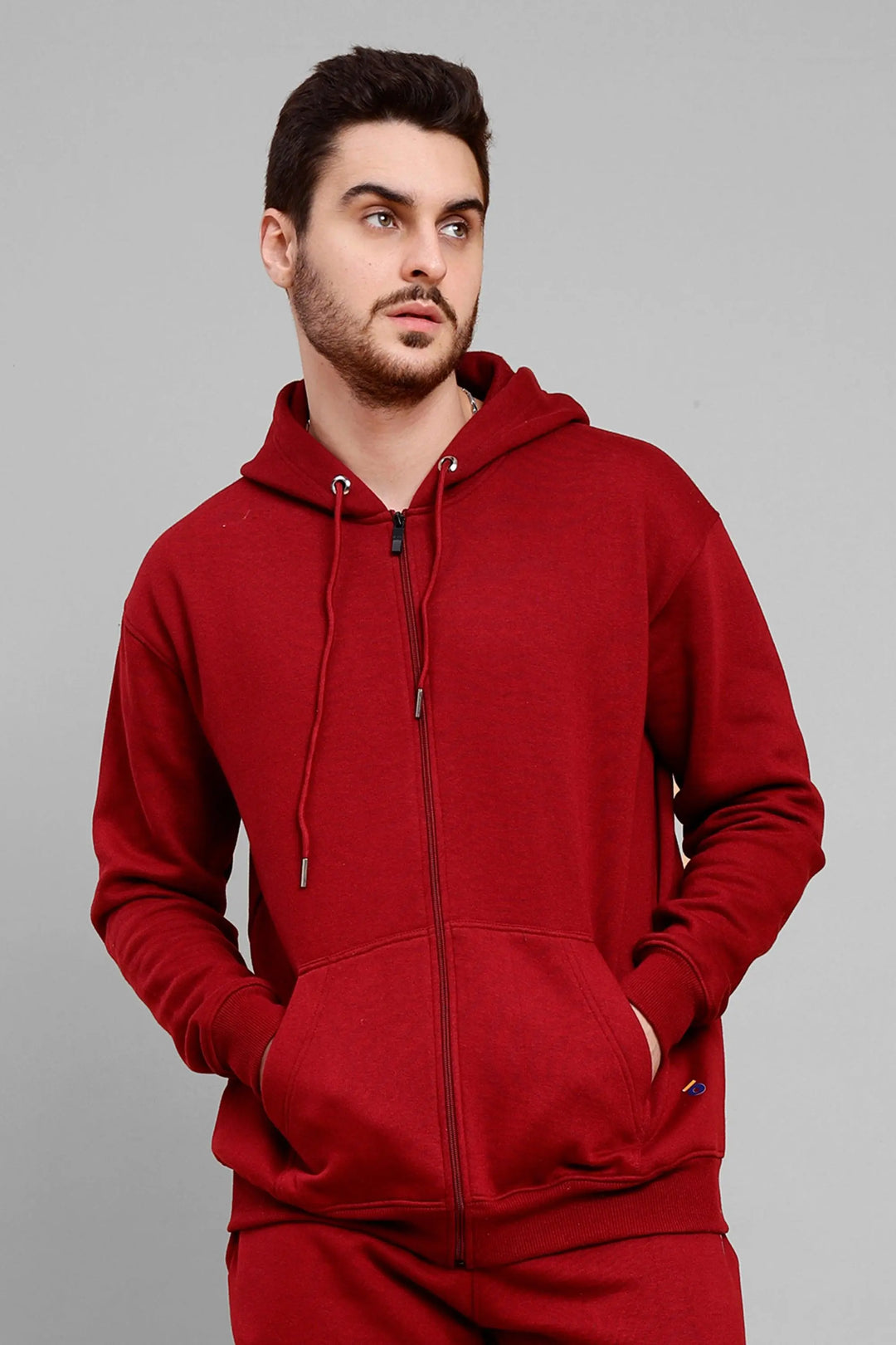 Regular Fit Printed Red Premium Zipper Hoodie For Men