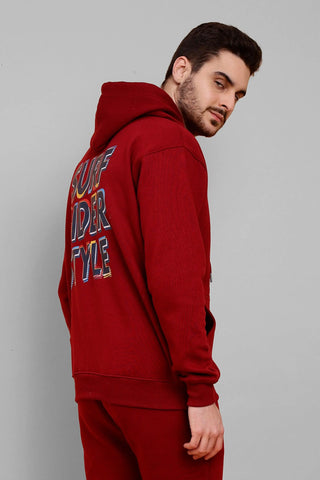 Regular Fit Printed Red Premium Zipper Hoodie For Men