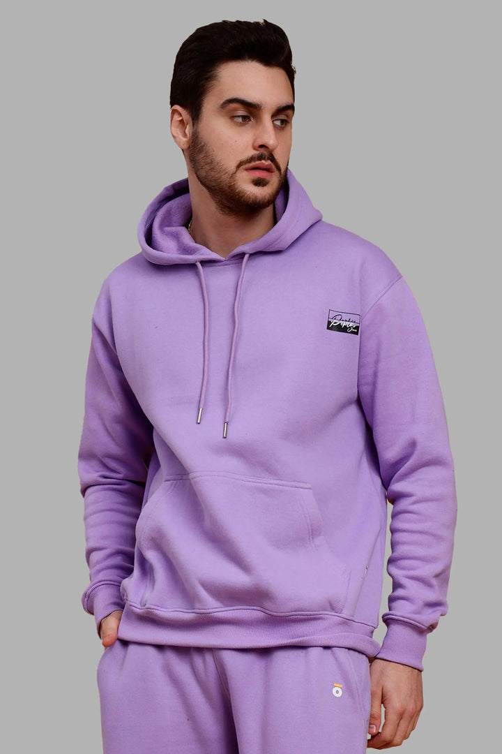 Regular Fit Solid Lavender Premium Hoodie For Men