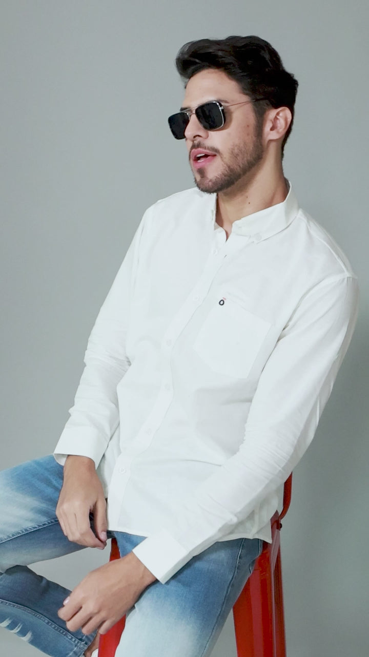 White Regular Fit Casual Full Sleeve Solid Shirt For Men