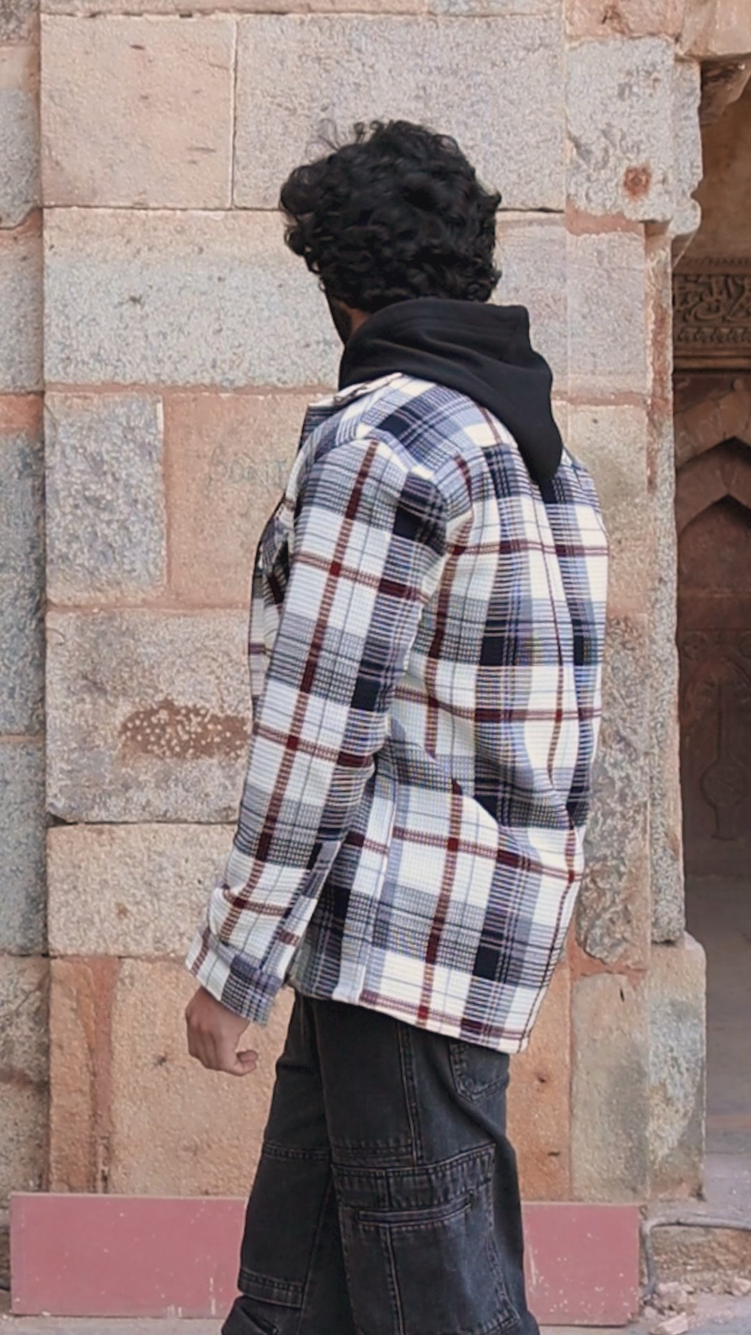 Oversized Checkered Shacket For Men (White & Black)