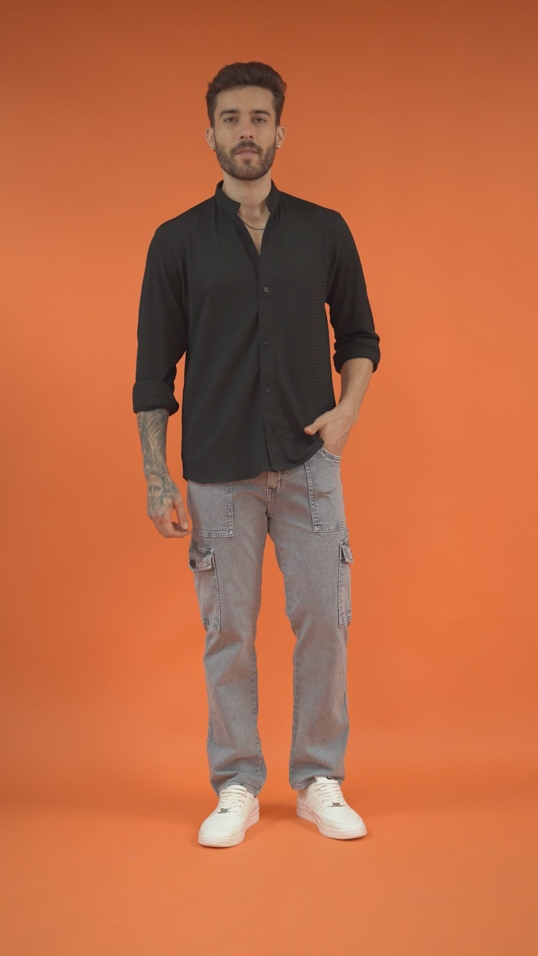 Regular Fit Full Sleeve Men's Shirt - Ban Collar