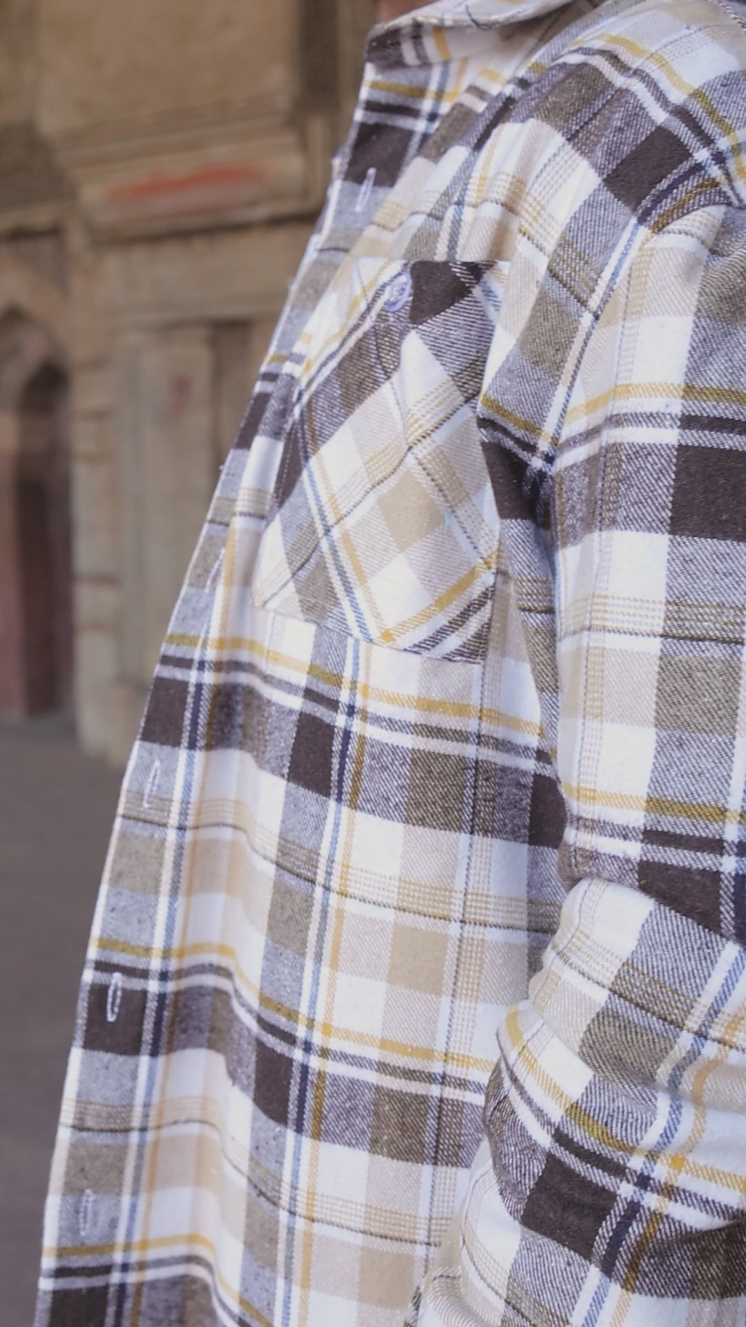 Oversized Checkered Shacket For Men (Brown)