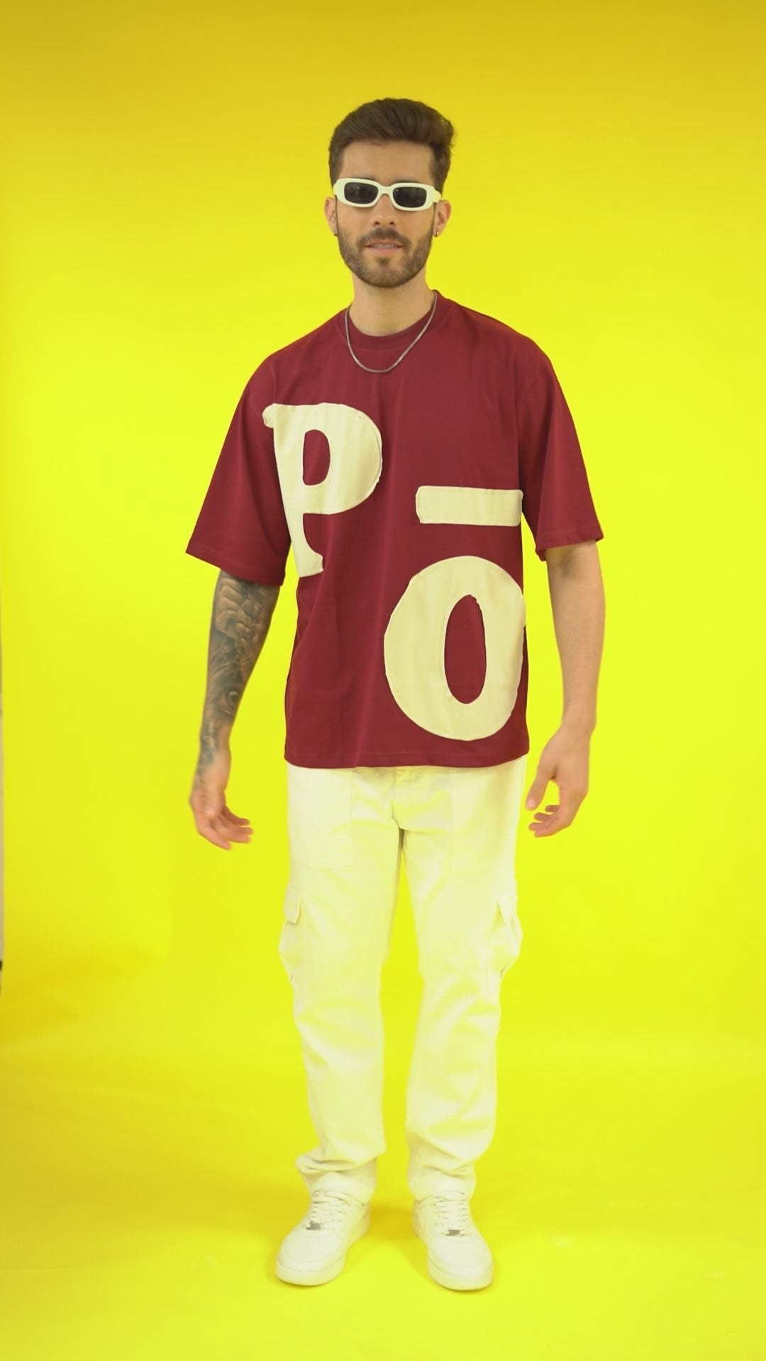 Men's Oversized Maroon T-Shirt - Patched
