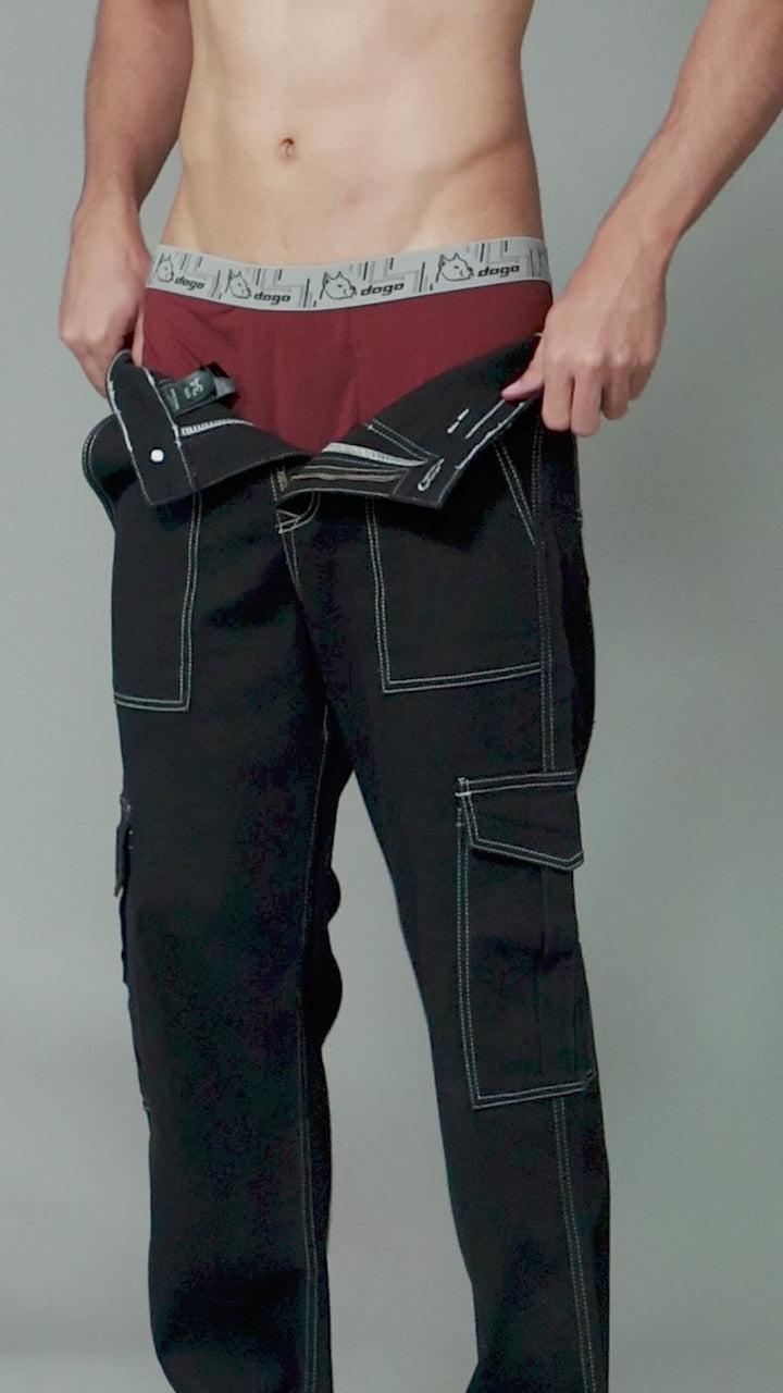 Men's Loose Fit Multiple Pocket Black Cargo Denim Jeans