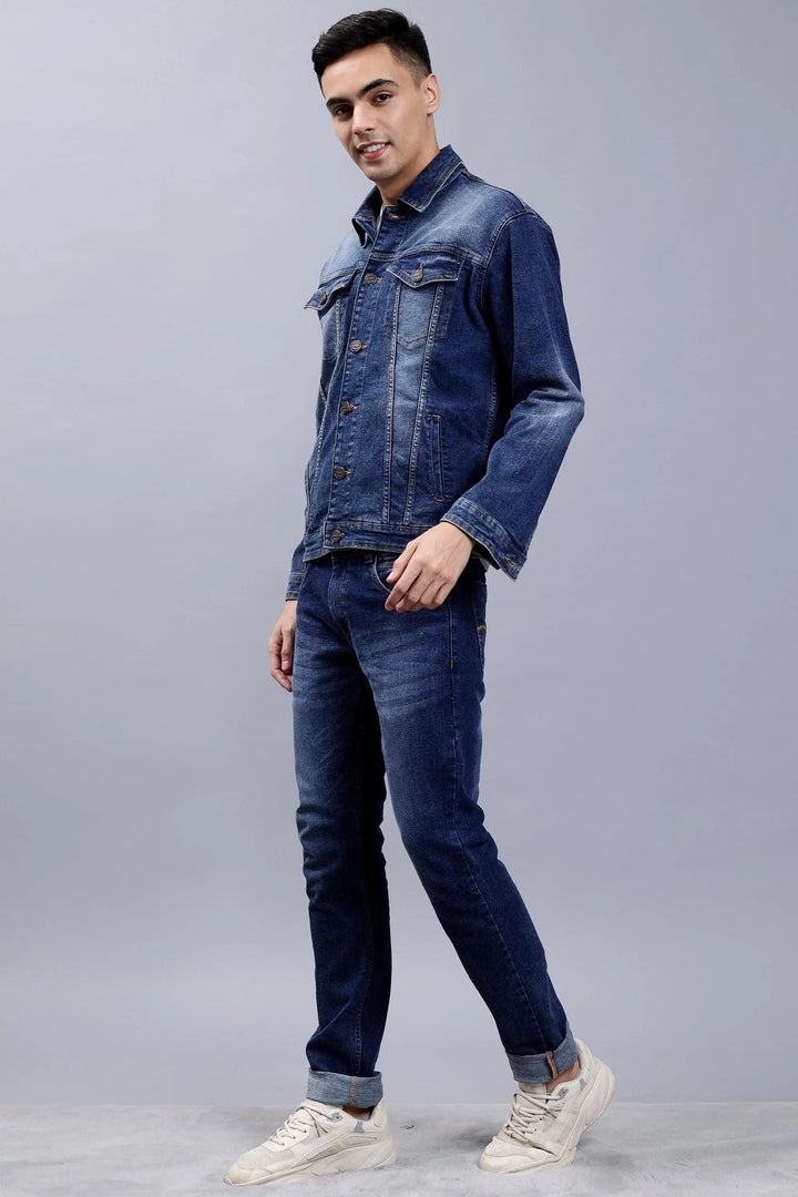 Side view 2 of Blue Denim Jacket & Jeans Co-ord Set for Men - Peplos Jeans 