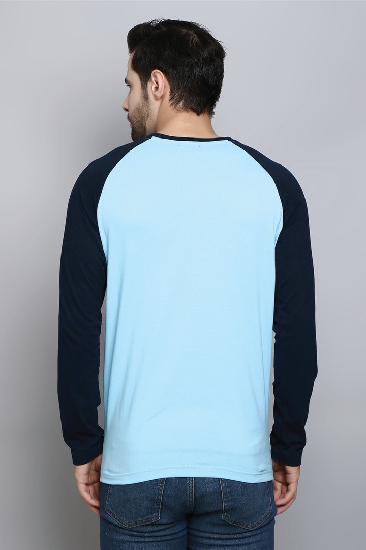 Full Sleeve Regular Fit Raglan Navy T-Shirt for Men - Peplos Jeans 