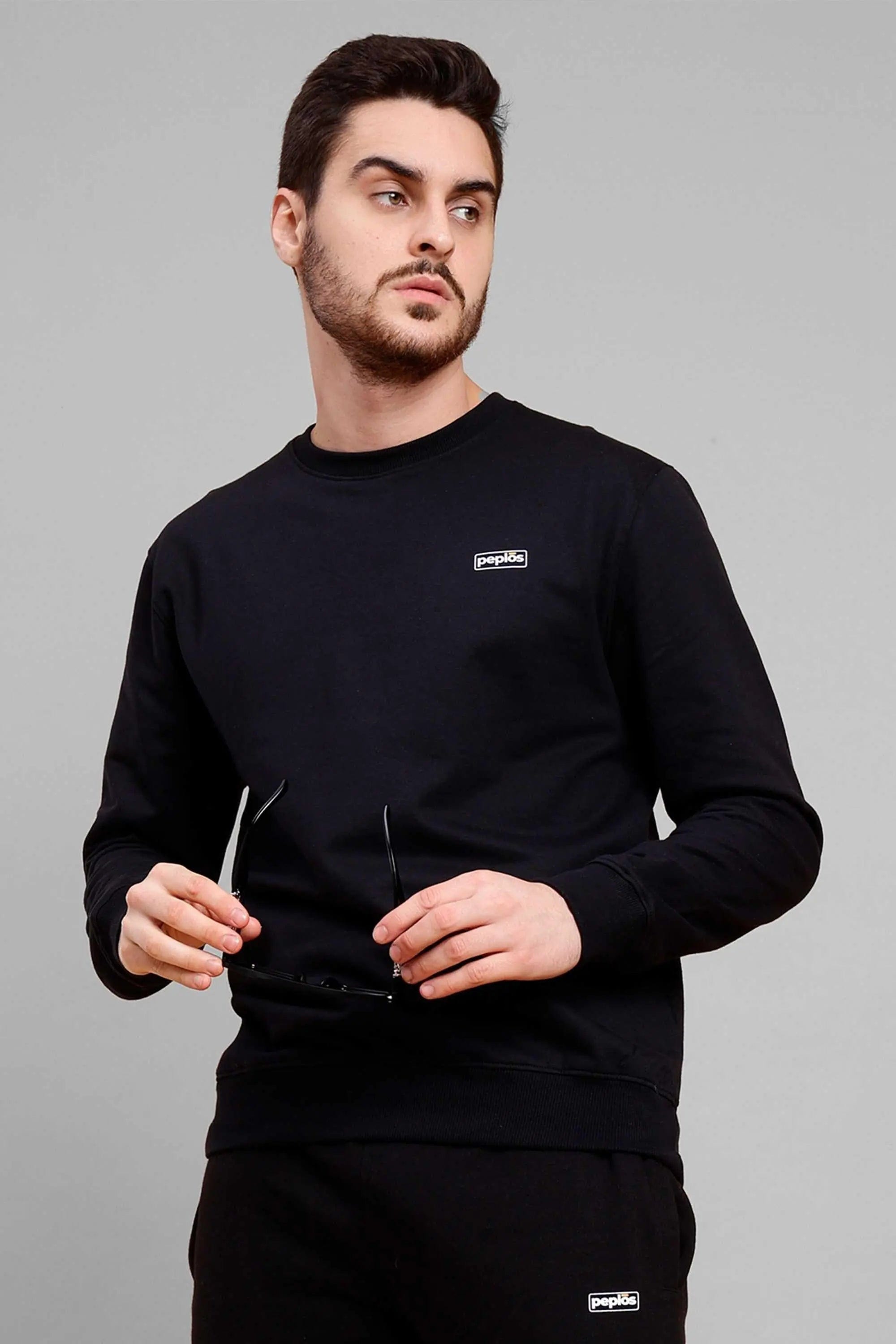 Regular Fit Black Premium Sweatshirt For Men