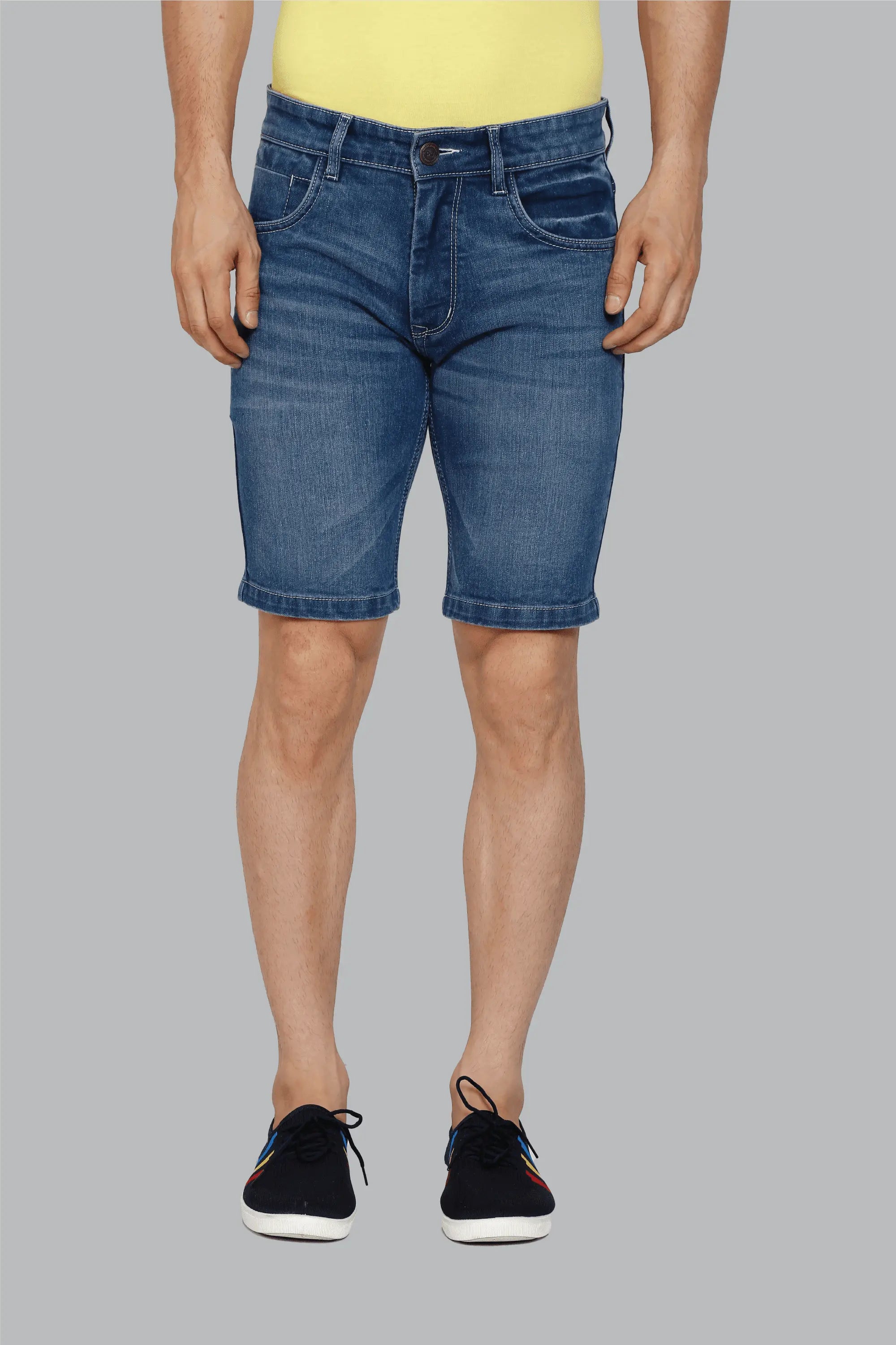 Buy online Grey Solid Slim Fit Denim Shorts from Skirts & Shorts for Women  by Showoff for ₹1259 at 60% off | 2024 Limeroad.com