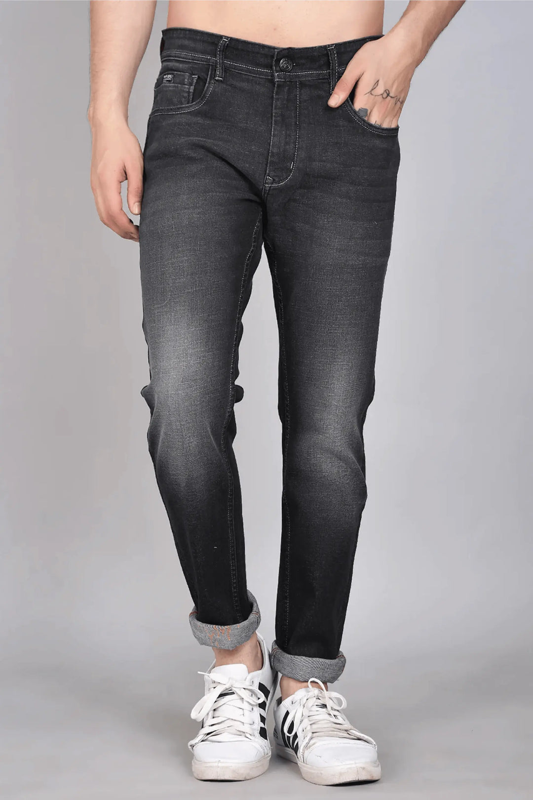 Slim Fit Grey Black Denim Jeans For Men - Peplos Jeans 
