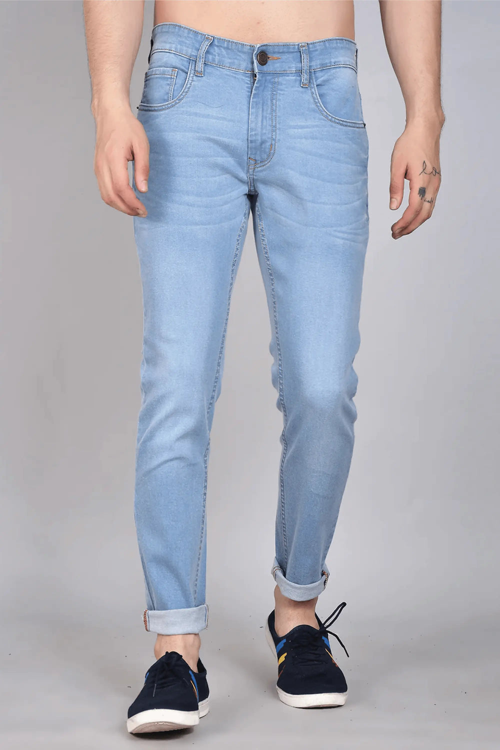 Skinny Fit Ankle Length Light Blue Jeans For Men
