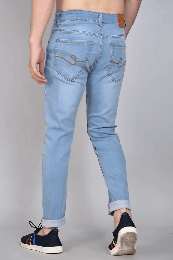 Skinny Fit Ankle Length Light Blue Men's Denim Jeans - Peplos Jeans 