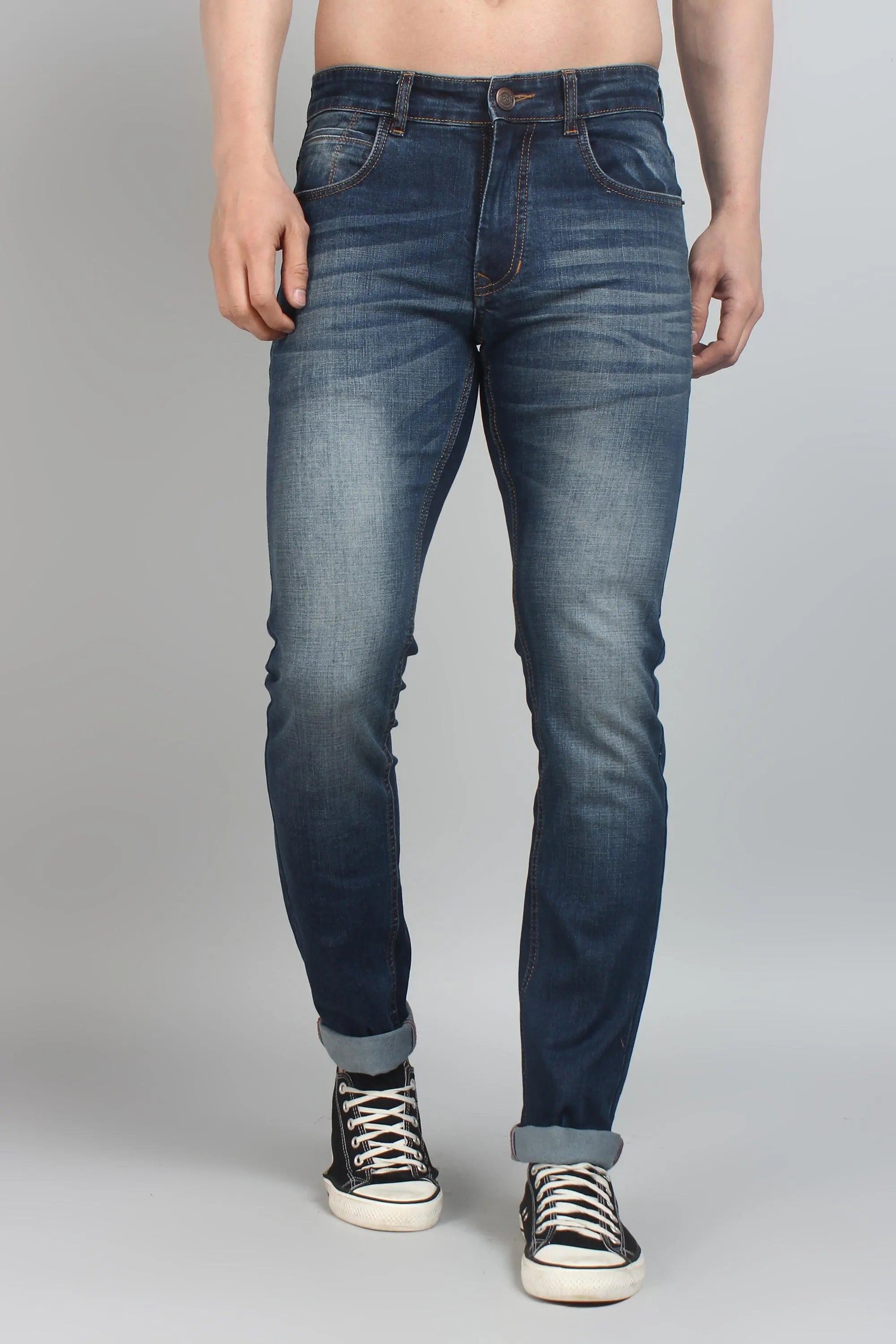 Slim Fit Grey Shade Blue Premium Men's Denim Jeans