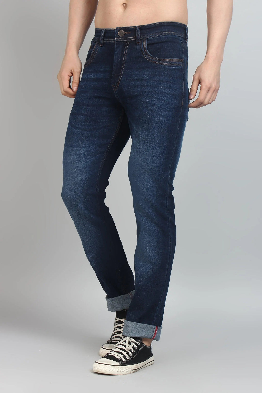 Relaxed Fit Dark Blue Premium Fabric Denim Jeans For Men