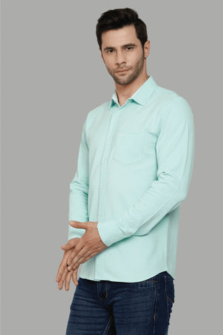 Regular Fit Sea Green Plain Shirts for Men