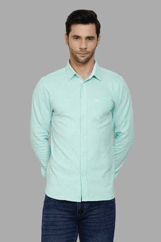 Regular Fit Sea Green Plain Shirts for Men