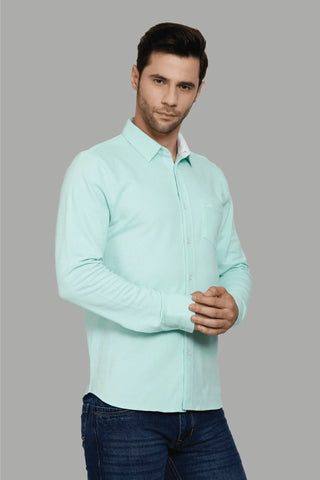 Regular Fit Sea Green Plain Shirts for Men